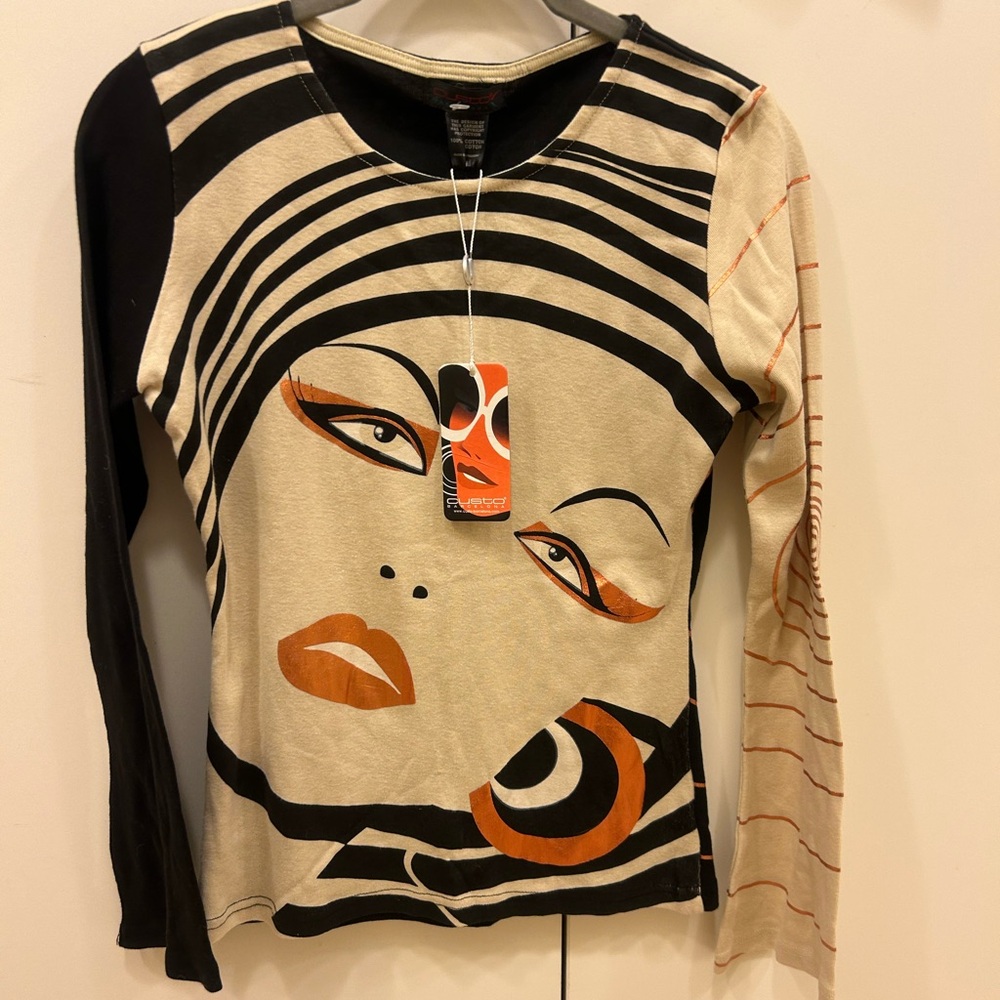vintage Custo Barcelona long-sleeve Artistic Black and Cream top shirt 1 nwt